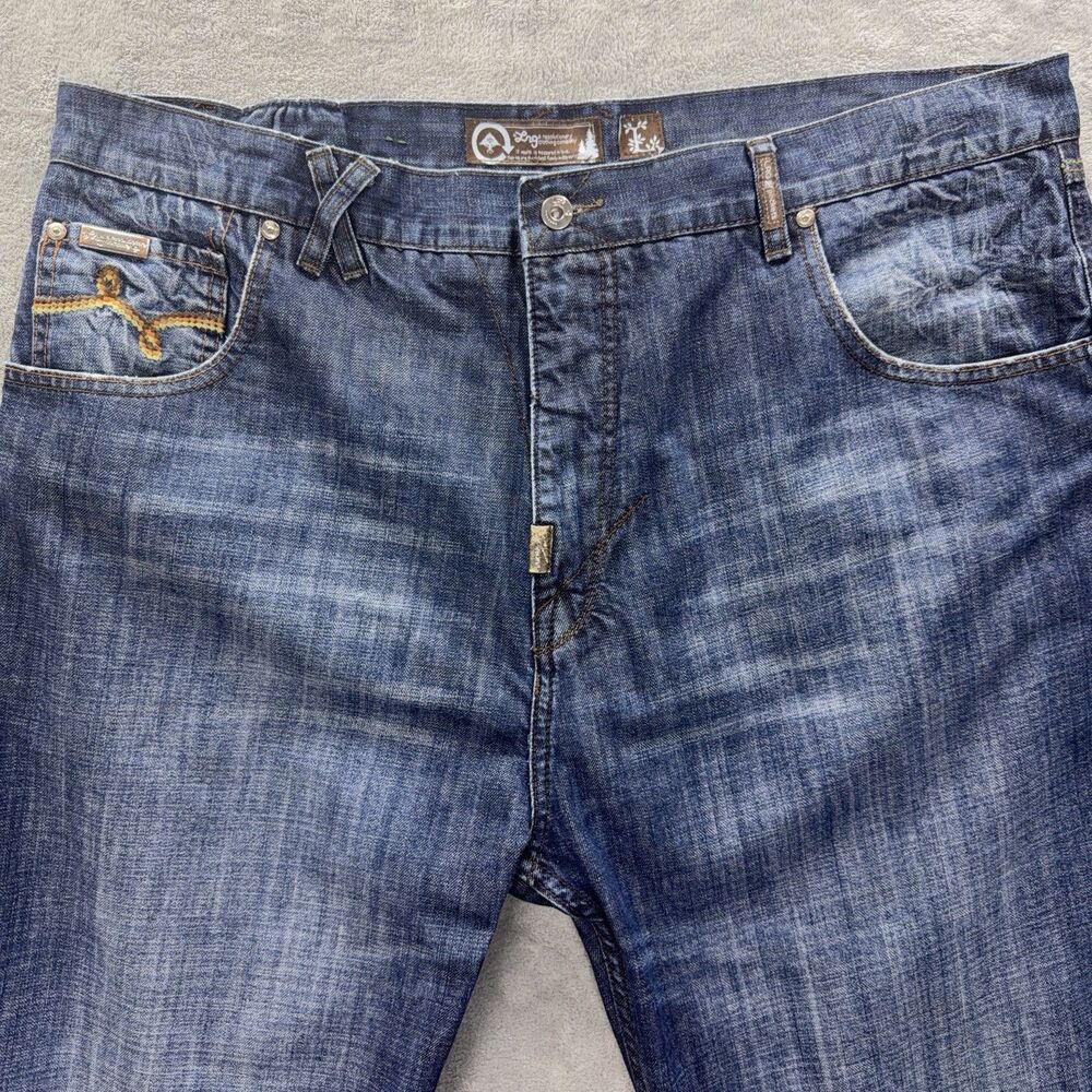 Vintage LRG Jeans Men 42x34 Blue Embroidered Aztec Hiphop Streetwear Designer